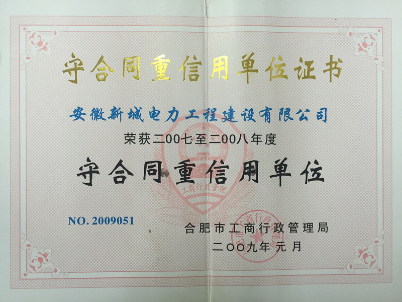 2007-2008年度合肥市“重合同守信用”单位