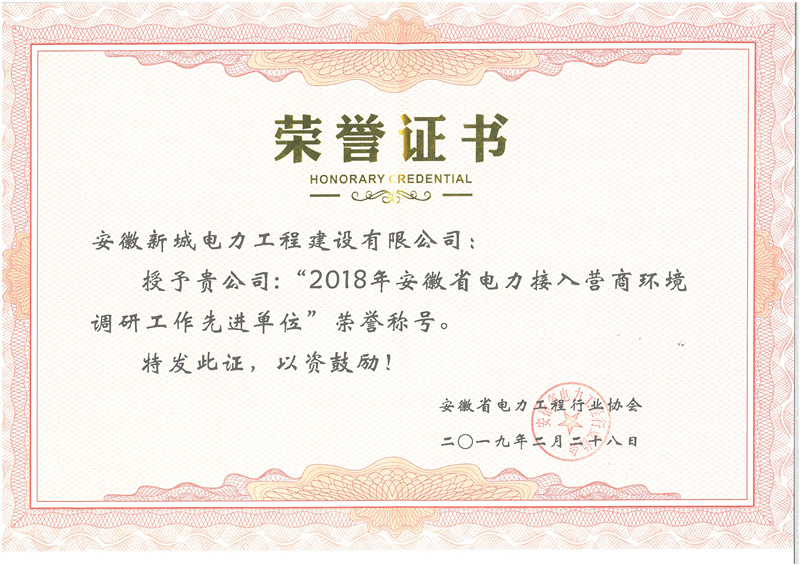 2018年安徽省电力接入营商环境调研工作先进单位